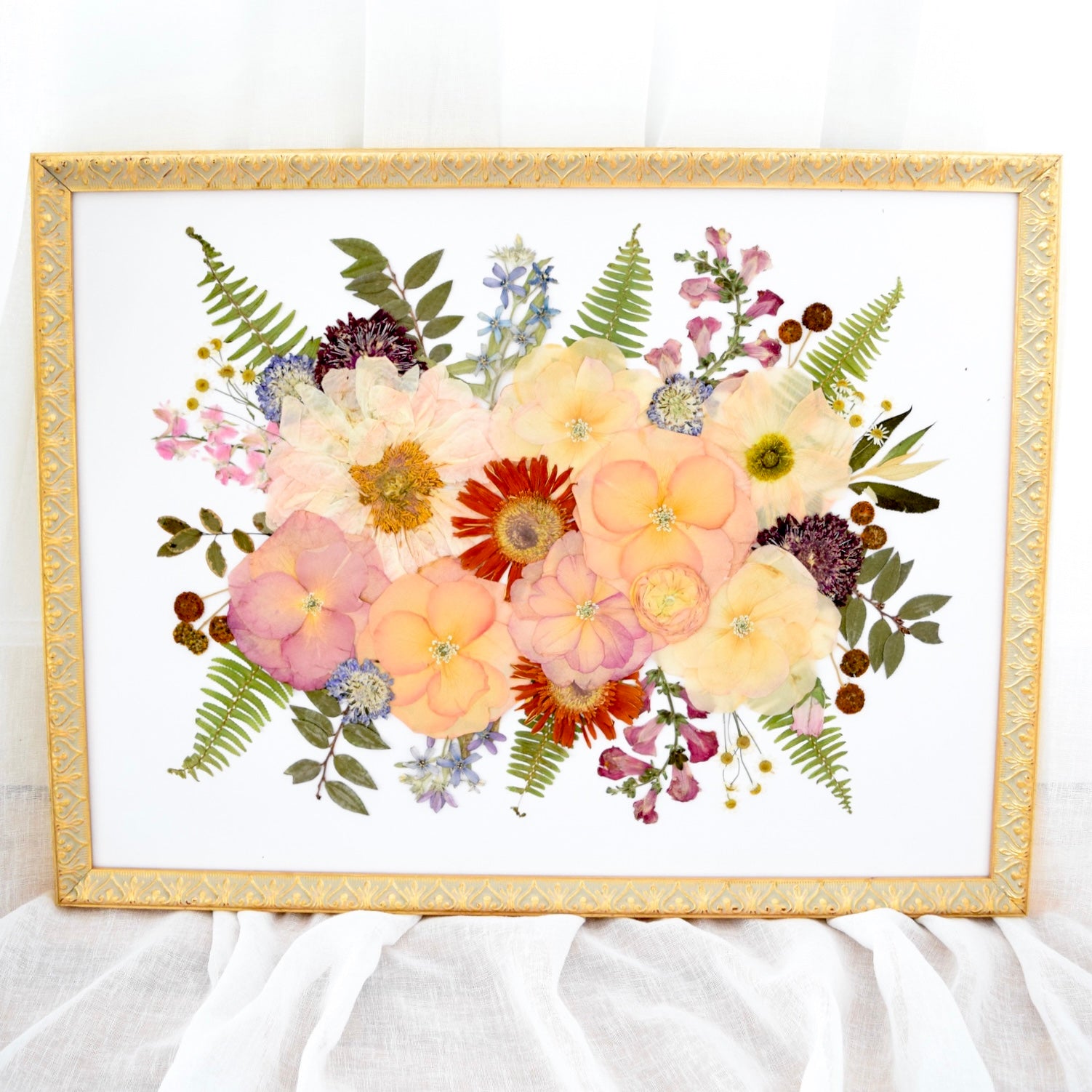 16x20 pressed bouquet preserved wedding flowers.