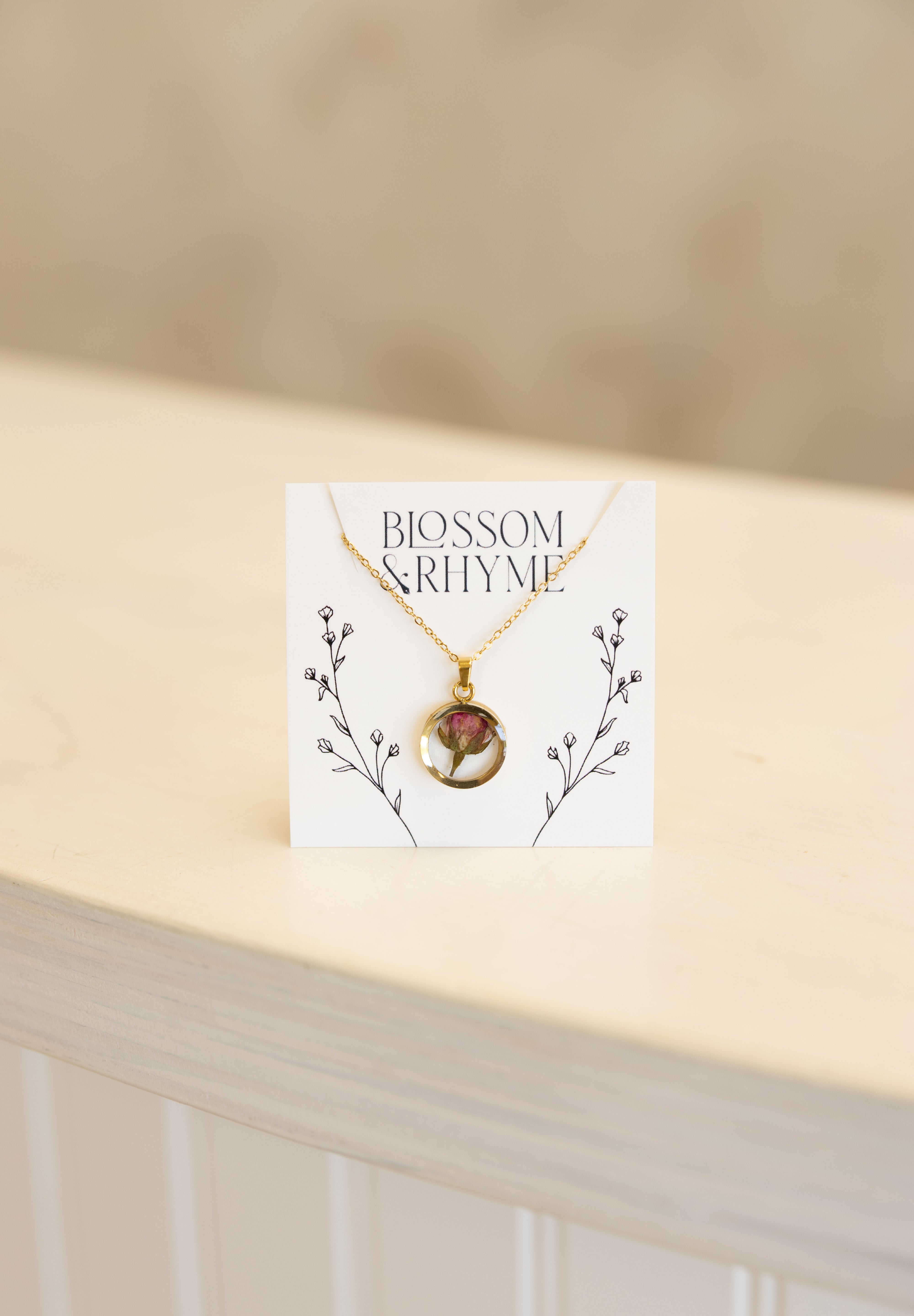 June birth month flower - rose pressed into a pendant necklace keepsake.