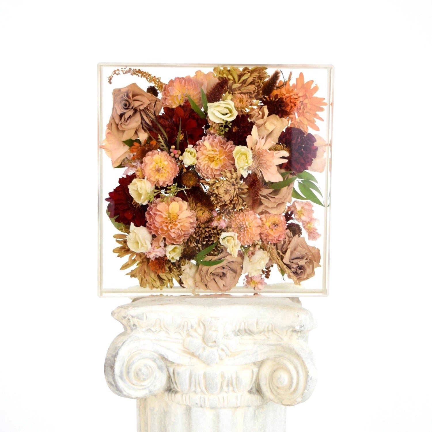 Preserved wedding flowers displayed as a romantic Valentine's Day gift featuring a framed bouquet keepsake and resin floral preservation.