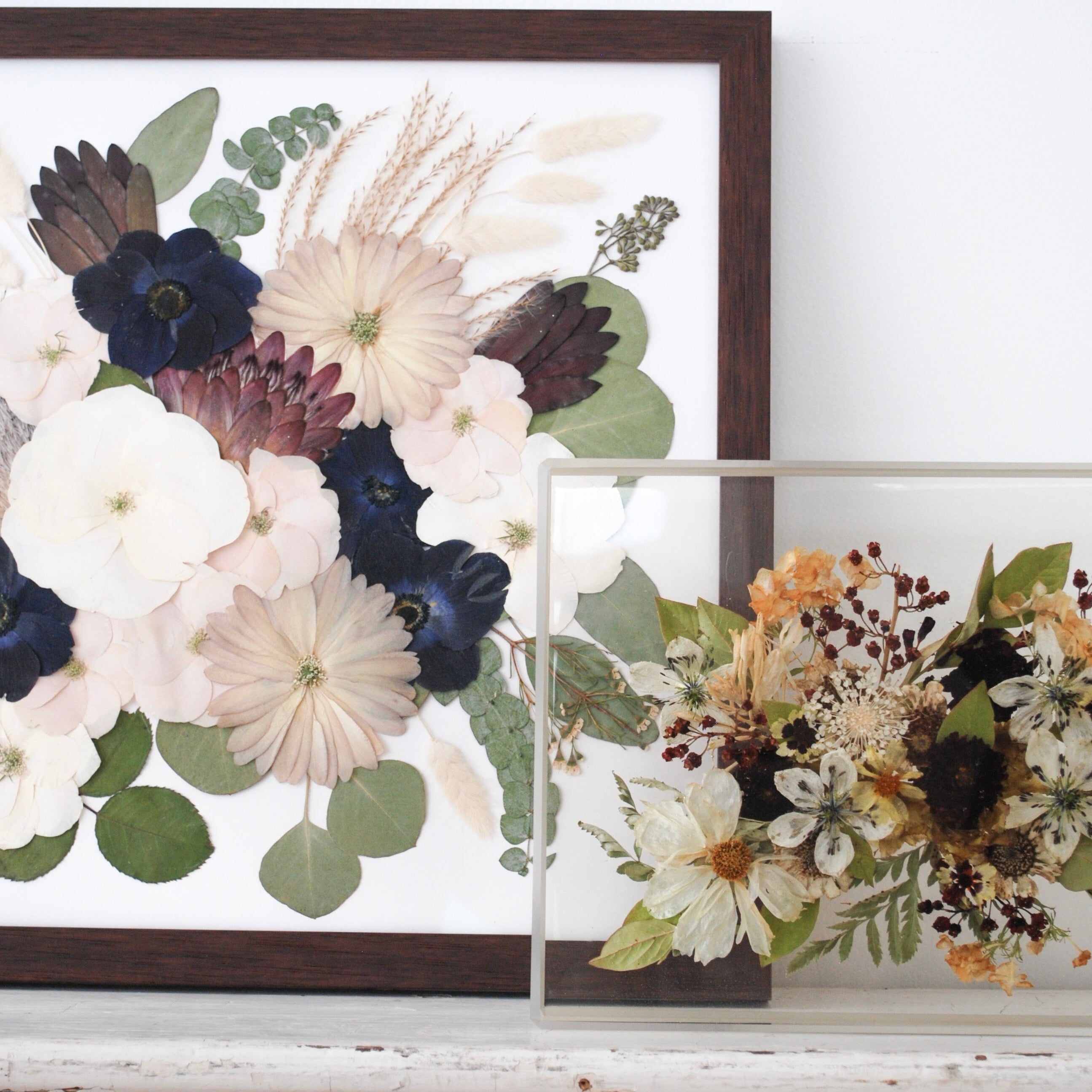 Custom memorial flower keepsake crafted with preserved funeral roses in clear resin, honoring a loved one with lasting floral remembrance art.