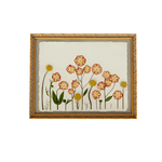 Pressed 11x14  floral frame featuring preserved pink cosmos, yellow billy buttons, delicate wildflowers, and botanical stems arranged in an ornate gold frame, handcrafted by Blossom & Rhyme