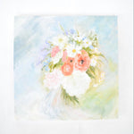 Watercolor still-life painting of wedding bouquet.