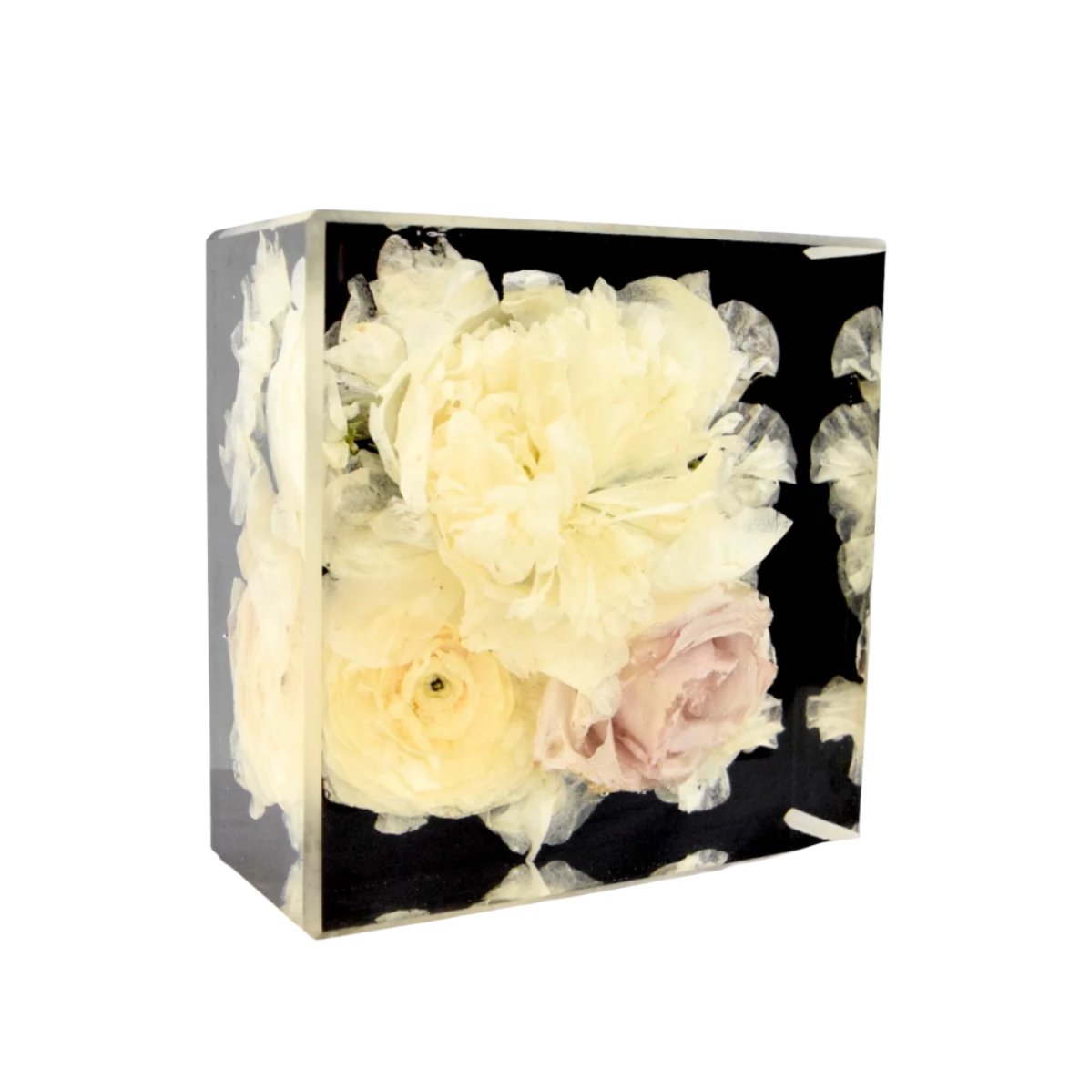 6x6 resin floral keepsake block featuring preserved wedding bouquet flowers handcrafted by Blossom & Rhyme