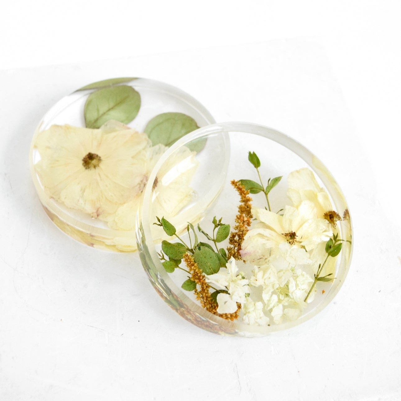 Custom small floral round handcrafted with preserved wedding bouquet flowers by Blossom & Rhyme