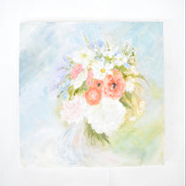 Watercolor still-life painting of wedding bouquet.