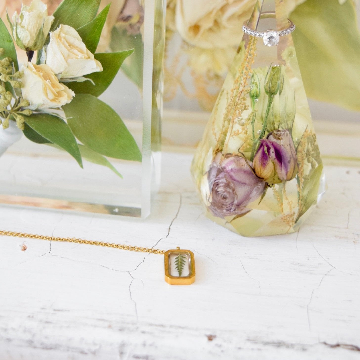 Echoes of Eden Collection showcasing handcrafted resin and pressed flower keepsakes created from preserved wedding bouquets by Blossom & Rhyme