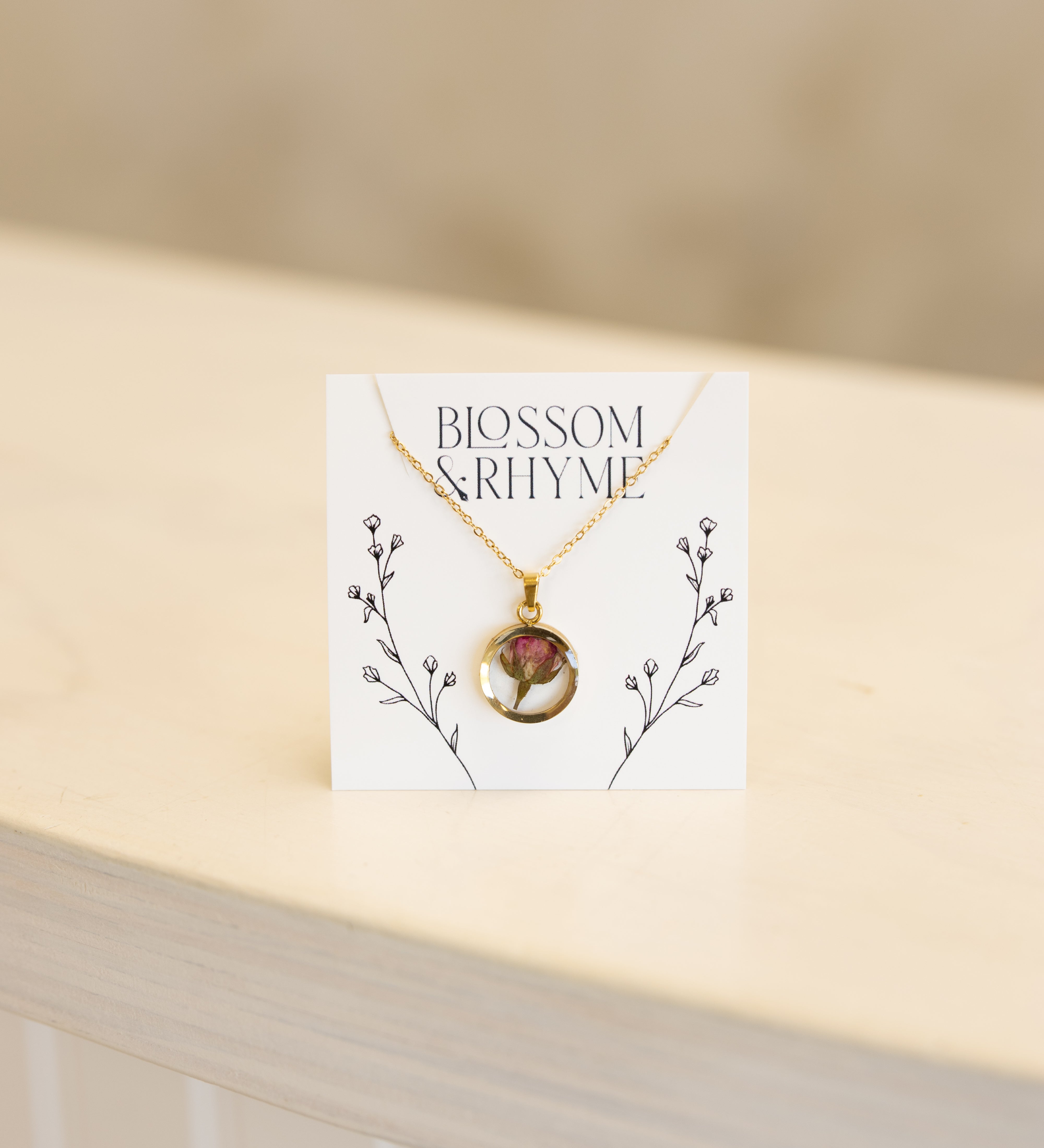 June birth month flower - rose pressed into a pendant necklace keepsake.