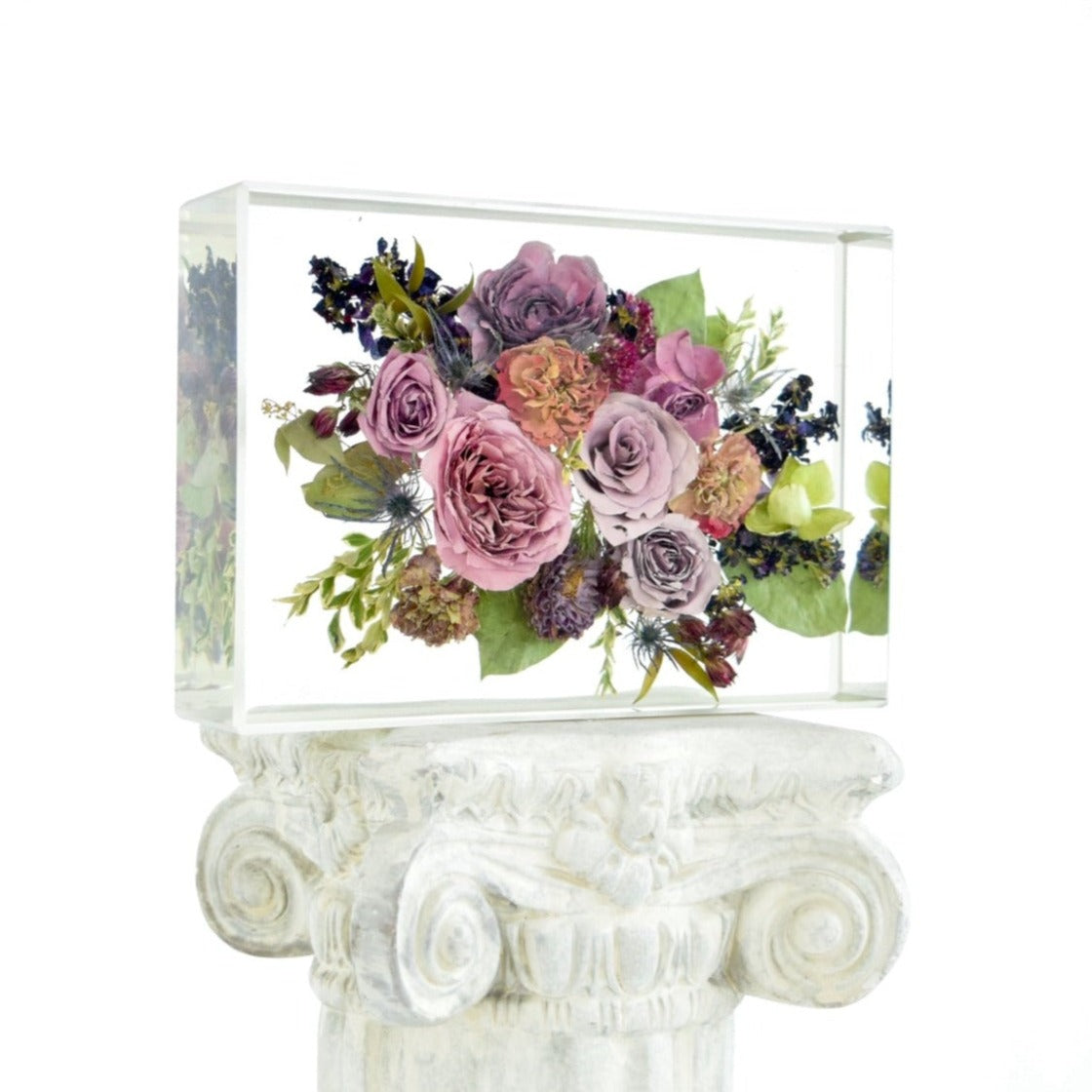 Large pressed floral rectangle handcrafted with preserved wedding bouquet flowers by Blossom & Rhyme
