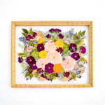 18x24 Pressed floral frame preserving pink, purple, yellow, and blue wedding flowers, handcrafted by Blossom & Rhyme