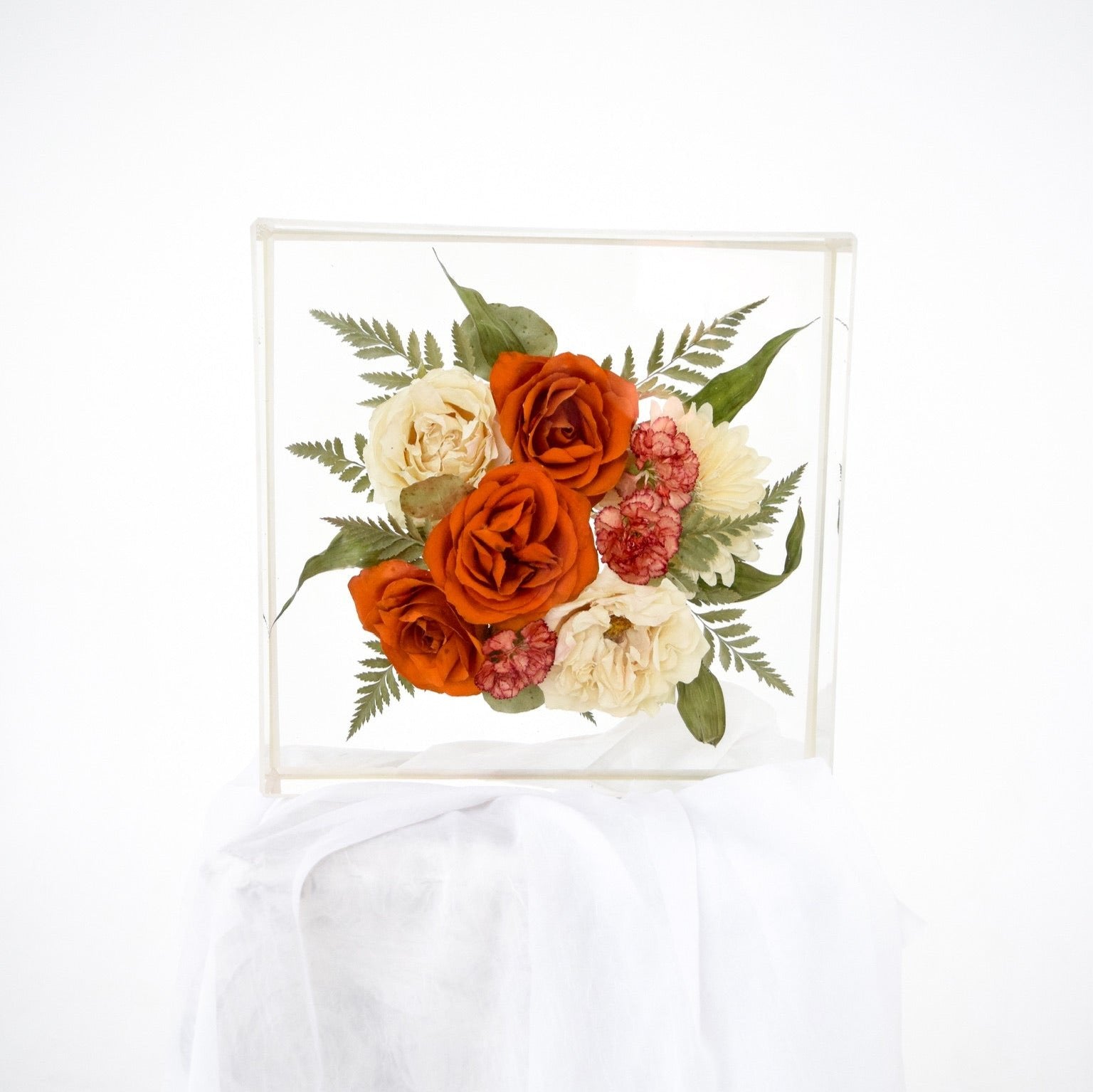 Resin floral block 10x10 handcrafted with preserved wedding bouquet flowers by Blossom & Rhyme