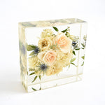 Resin floral block10x10 handcrafted with preserved wedding bouquet flowers by Blossom & Rhyme