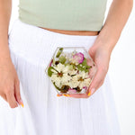 Mini pressed floral hexagon handcrafted with preserved wedding bouquet flowers by Blossom & Rhyme