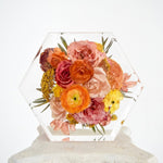 Large pressed floral hexagon handcrafted with preserved wedding bouquet flowers by Blossom & Rhyme