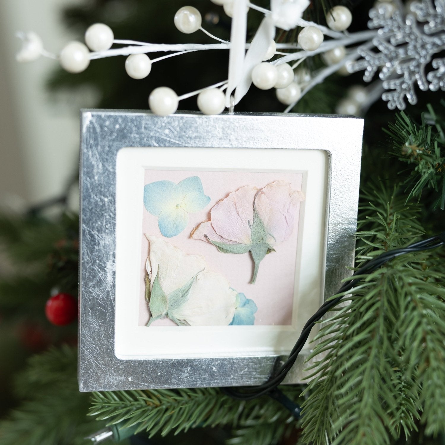 Pressed Flower Silver Leaf Ornament - blossomandrhyme